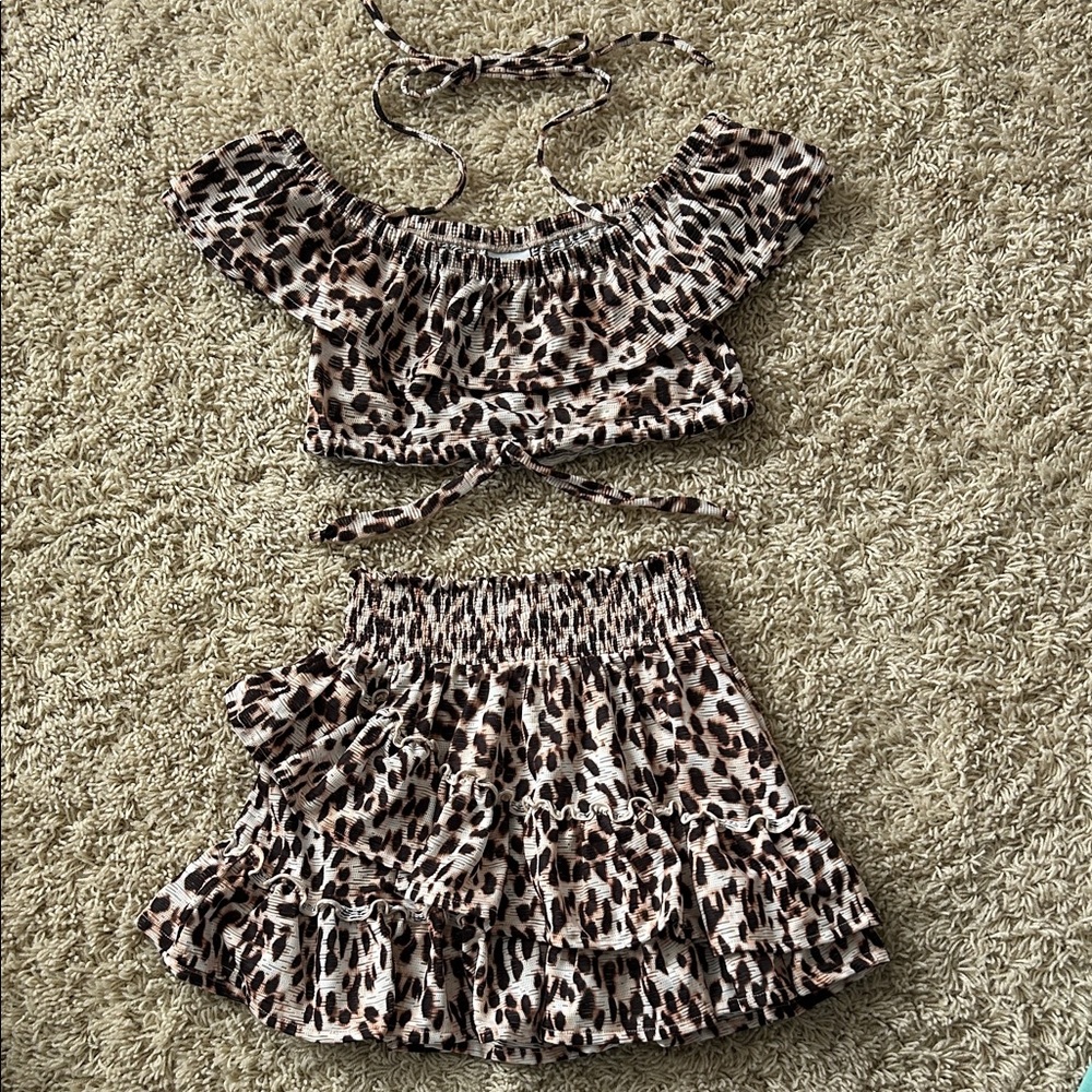 Submarine Swim Leopard Print Two-Piece Swim Cover up - Brown/Black Size S